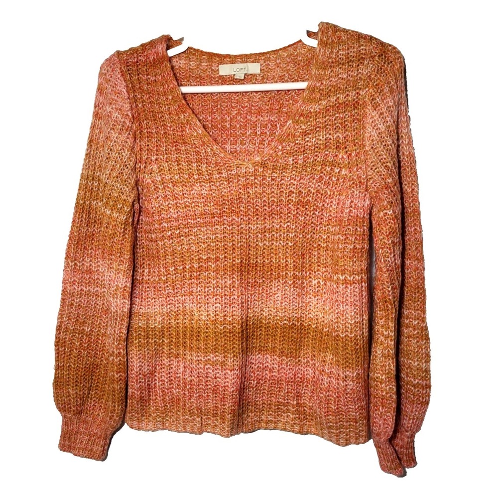 Loft Chunky Knit Pink Space Dyed V-Neck  Sweater‎ Size Large Boho Festival
